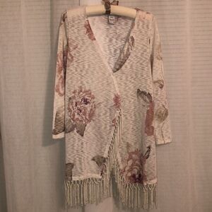 American Rag S Knit Floral Open Front Tasseled Hem Cardigan Kimono Duster